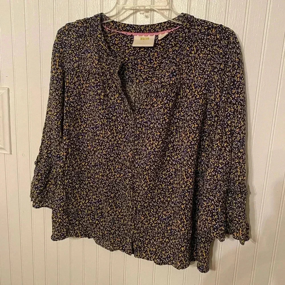 Women's Floral Blouse - Black and Yellow